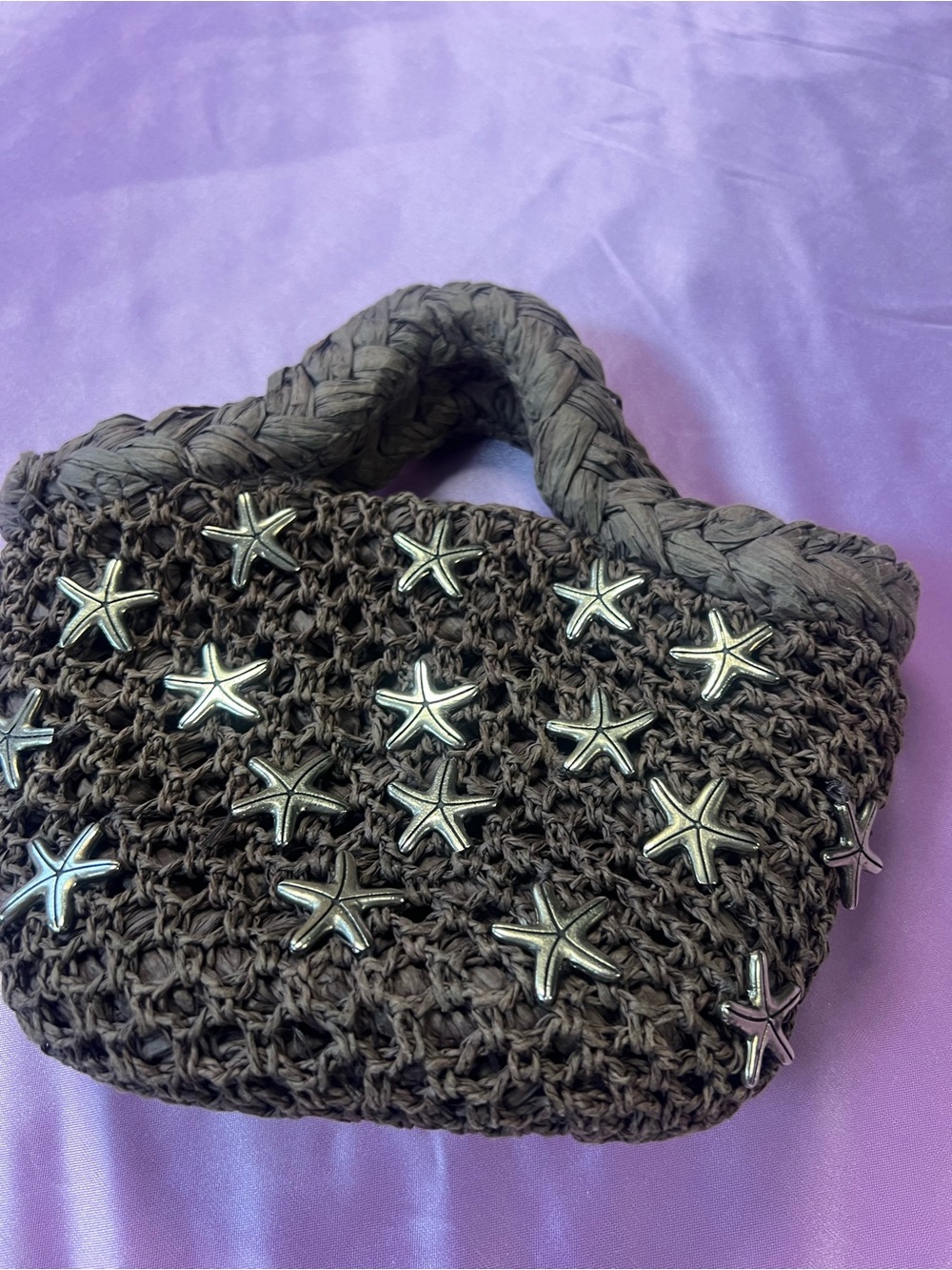 Simon Miller Brown Woven Mini Tote with Silver Starfish Studs